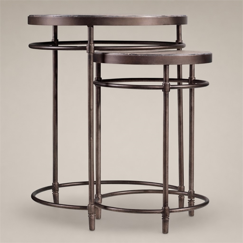 Bowery Hill Nesting Table Set in Light Wood Finish with Metal Accents