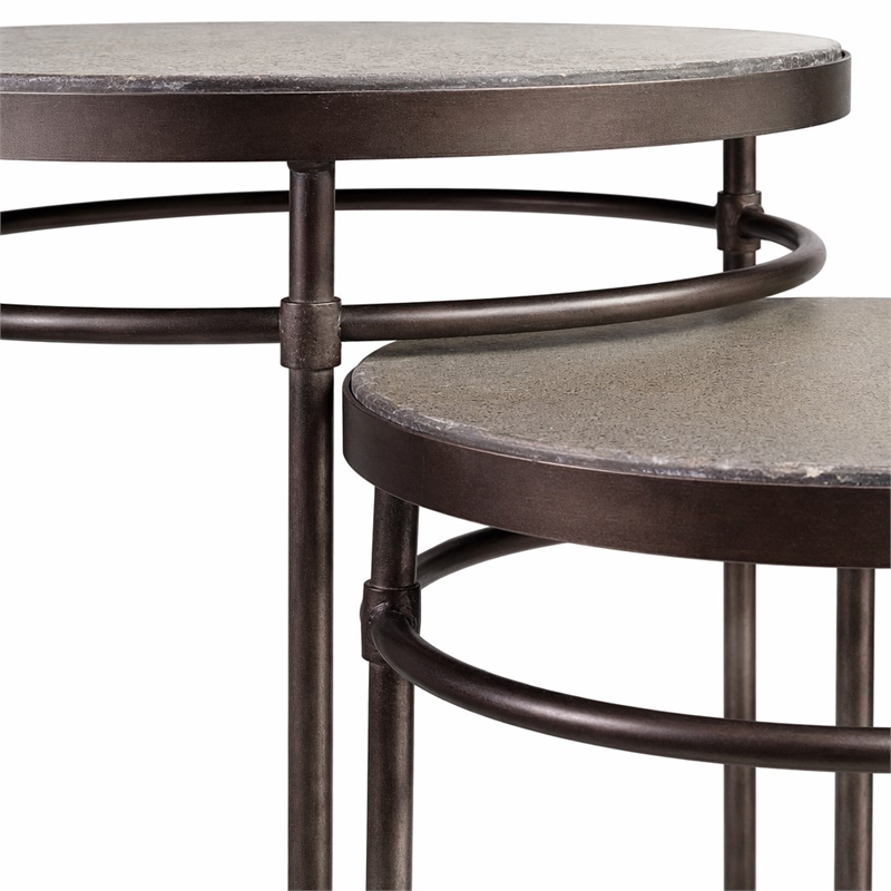 Bowery Hill Nesting Table Set in Light Wood Finish with Metal Accents