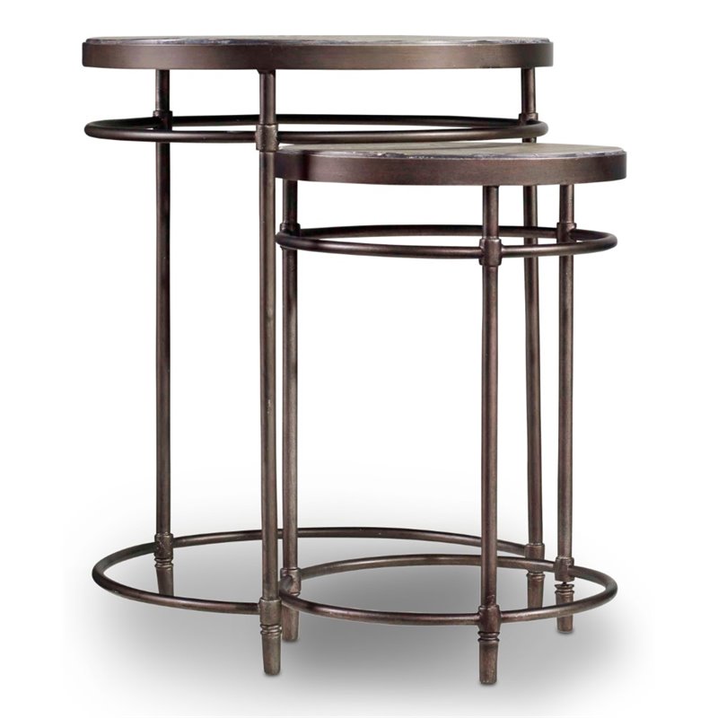 Bowery Hill Nesting Table Set in Light Wood Finish with Metal Accents