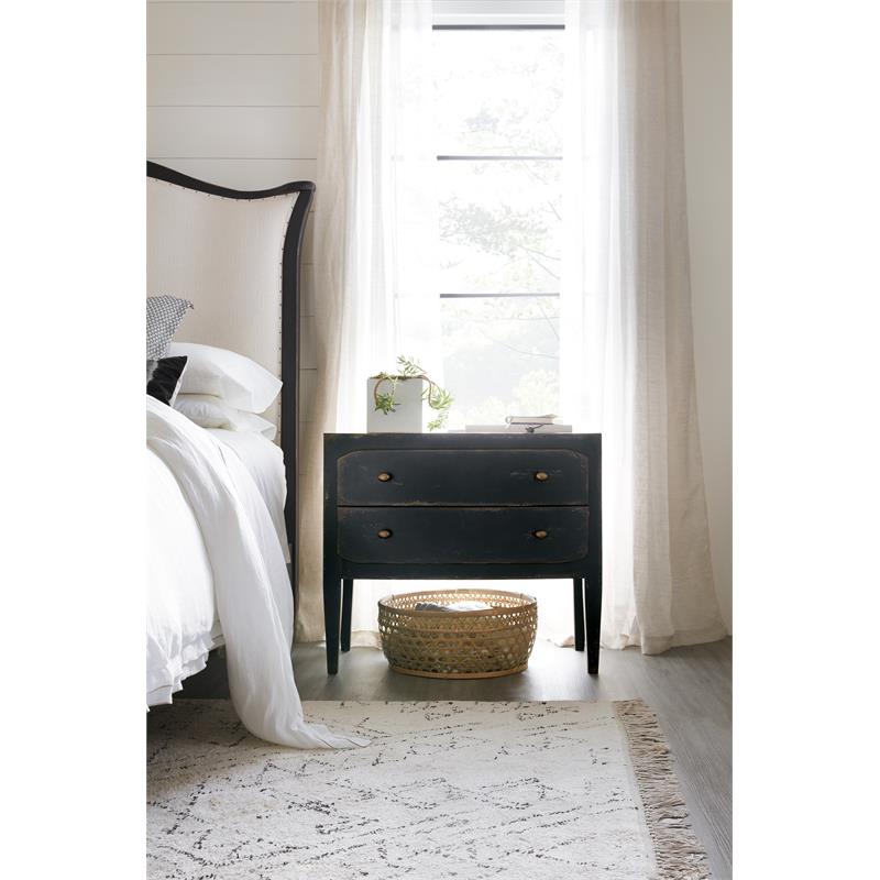 Bowery Hill 2-Drawer Wood Nightstand in Distressed Black