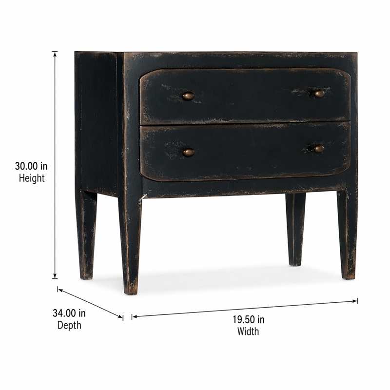 Bowery Hill 2-Drawer Wood Nightstand in Distressed Black