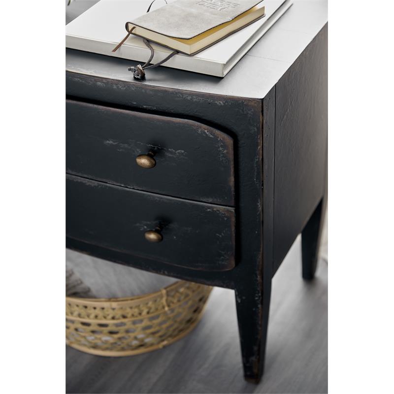 Bowery Hill 2-Drawer Wood Nightstand in Distressed Black