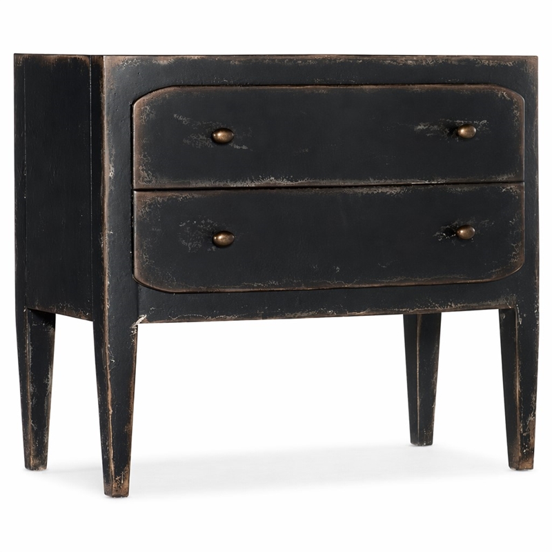 Bowery Hill 2-Drawer Wood Nightstand in Distressed Black