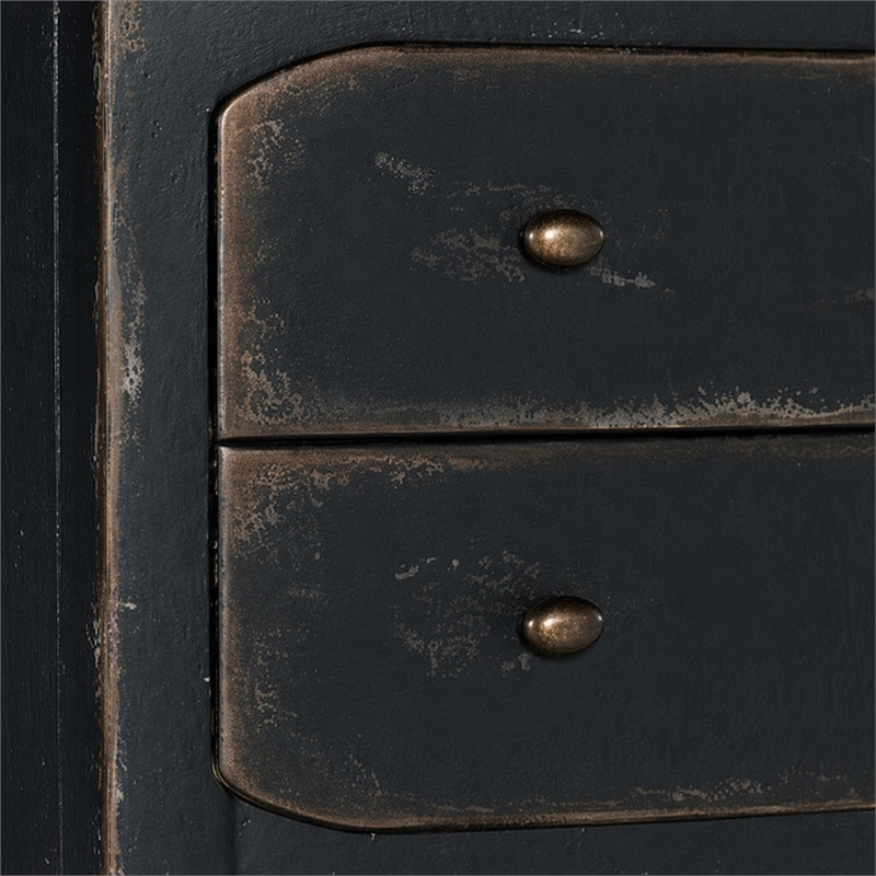 Bowery Hill 2-Drawer Wood Nightstand in Distressed Black