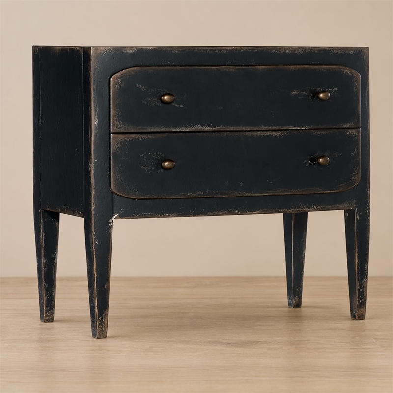 Bowery Hill 2-Drawer Wood Nightstand in Distressed Black