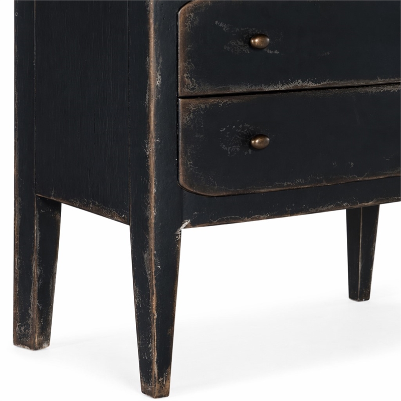 Bowery Hill 2-Drawer Wood Nightstand in Distressed Black