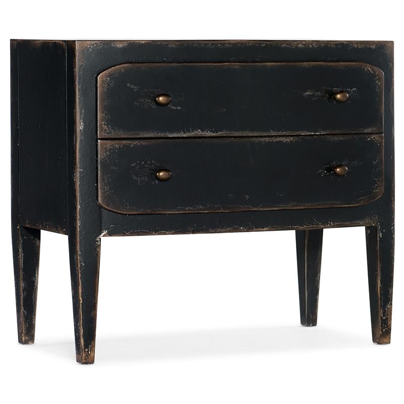 Bowery Hill 2-Drawer Wood Nightstand in Distressed Black
