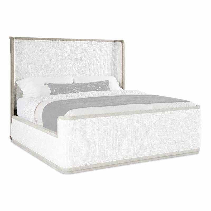 Bowery Hill Queen Upholstered Headboard with Shelter Design in Grey
