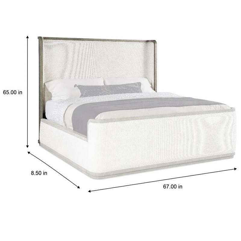 Bowery Hill Queen Upholstered Headboard with Shelter Design in Grey