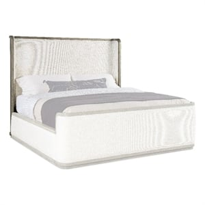 Bowery Hill Queen Upholstered Headboard with Shelter Design in Grey