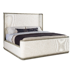 Bowery Hill King Upholstered Shelter Bed in Mink Gray Wood Finish