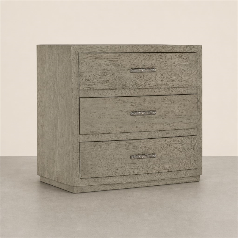 Bowery Hill 3-Drawer Nightstand with USB Ports in Grey Wood