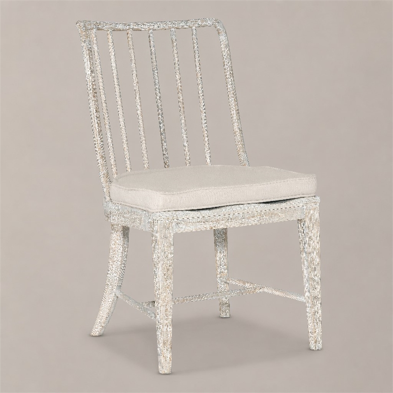 Bowery Hill Spindle Side Chair in White Wood with Distressed Finish