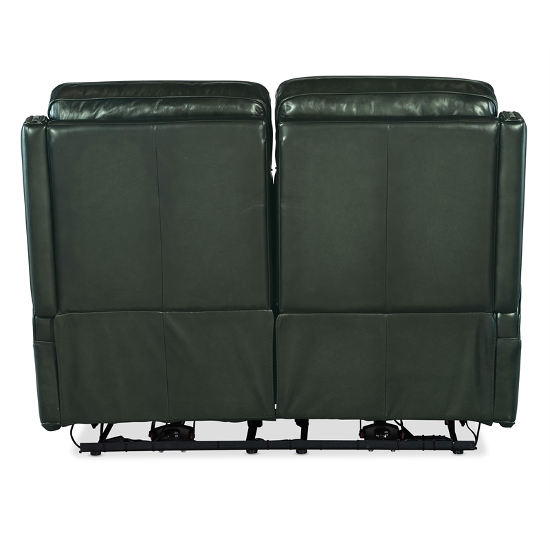 Bowery Hill Hamilton Green Leather Power Loveseat with USB Port & Headrest