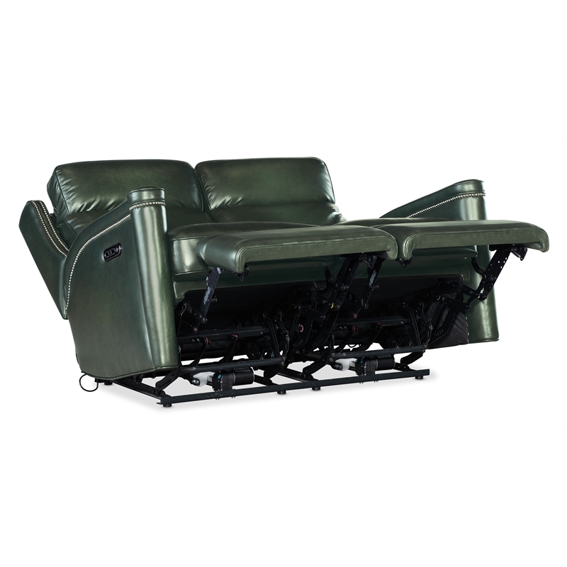 Bowery Hill Hamilton Green Leather Power Loveseat with USB Port & Headrest