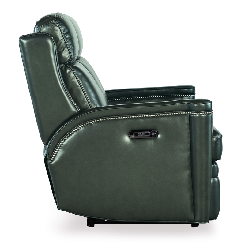Bowery Hill Hamilton Green Leather Power Loveseat with USB Port & Headrest