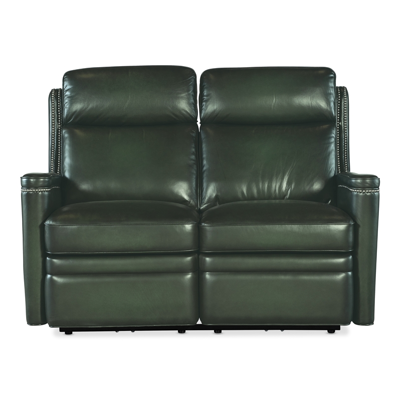 Bowery Hill Hamilton Green Leather Power Loveseat with USB Port & Headrest