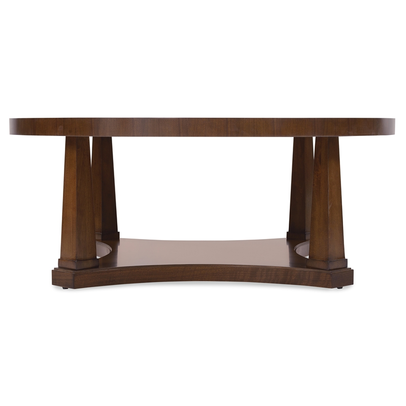 Bowery Hill Round Cocktail Table with Open Shelf in Dark Natural Wood Finish