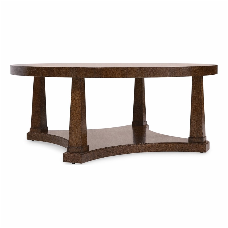 Bowery Hill Round Cocktail Table with Open Shelf in Dark Natural Wood Finish