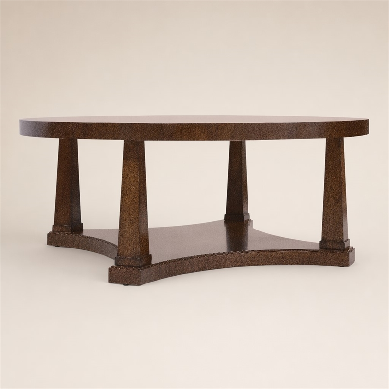 Bowery Hill Round Cocktail Table with Open Shelf in Dark Natural Wood Finish