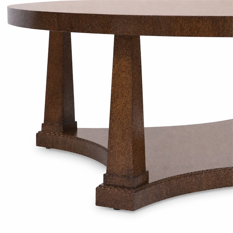 Bowery Hill Round Cocktail Table with Open Shelf in Dark Natural Wood Finish