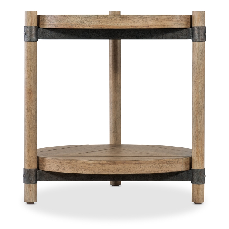 Bowery Hill Round End Table with Wood and Metal in Natural Finish