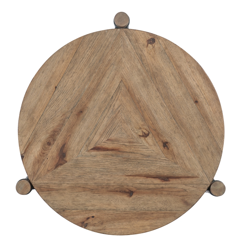 Bowery Hill Round End Table with Wood and Metal in Natural Finish