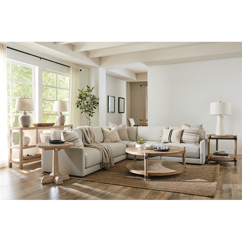 Bowery Hill Round End Table with Wood and Metal in Natural Finish