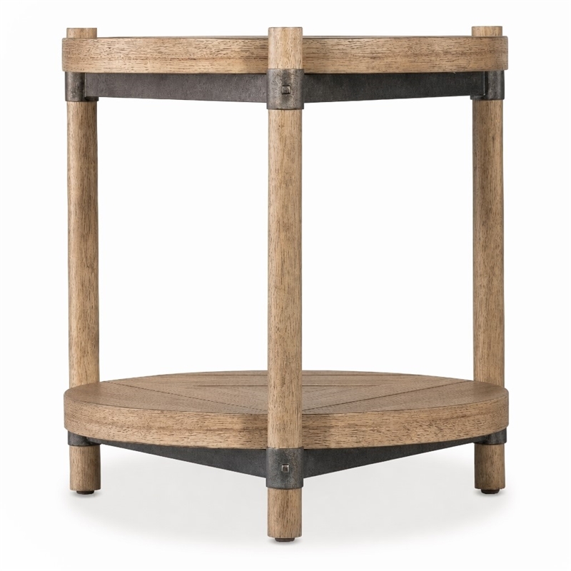 Bowery Hill Round End Table with Wood and Metal in Natural Finish