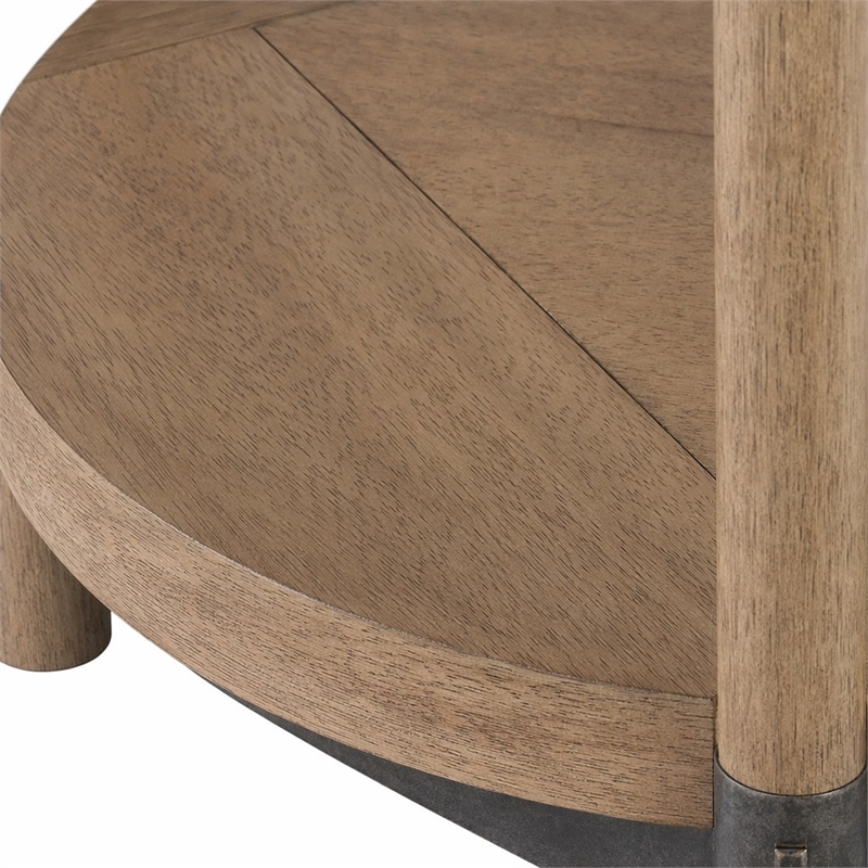 Bowery Hill Round End Table with Wood and Metal in Natural Finish