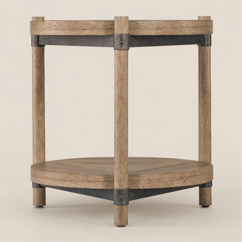 Bowery Hill Round End Table with Wood and Metal in Natural Finish