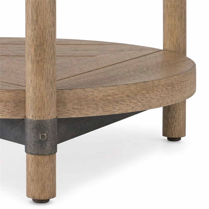 Bowery Hill Round End Table with Wood and Metal in Natural Finish