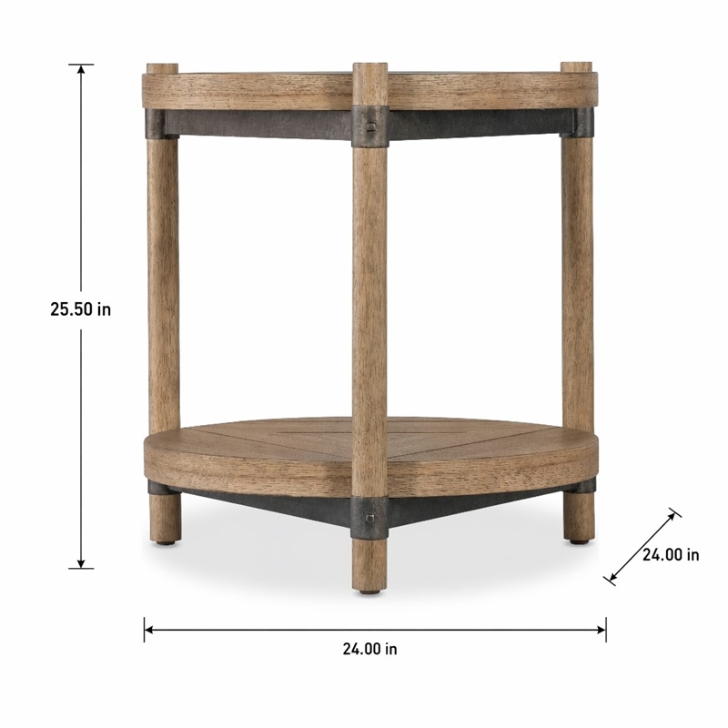 Bowery Hill Round End Table with Wood and Metal in Natural Finish