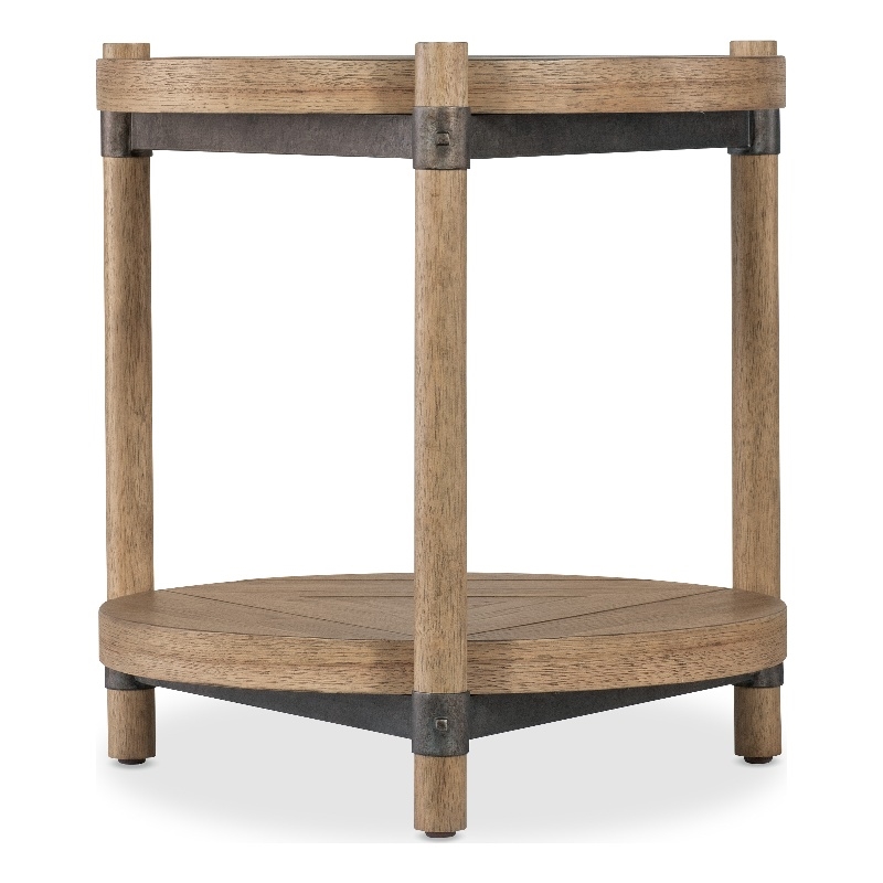 Bowery Hill Round End Table with Wood and Metal in Natural Finish