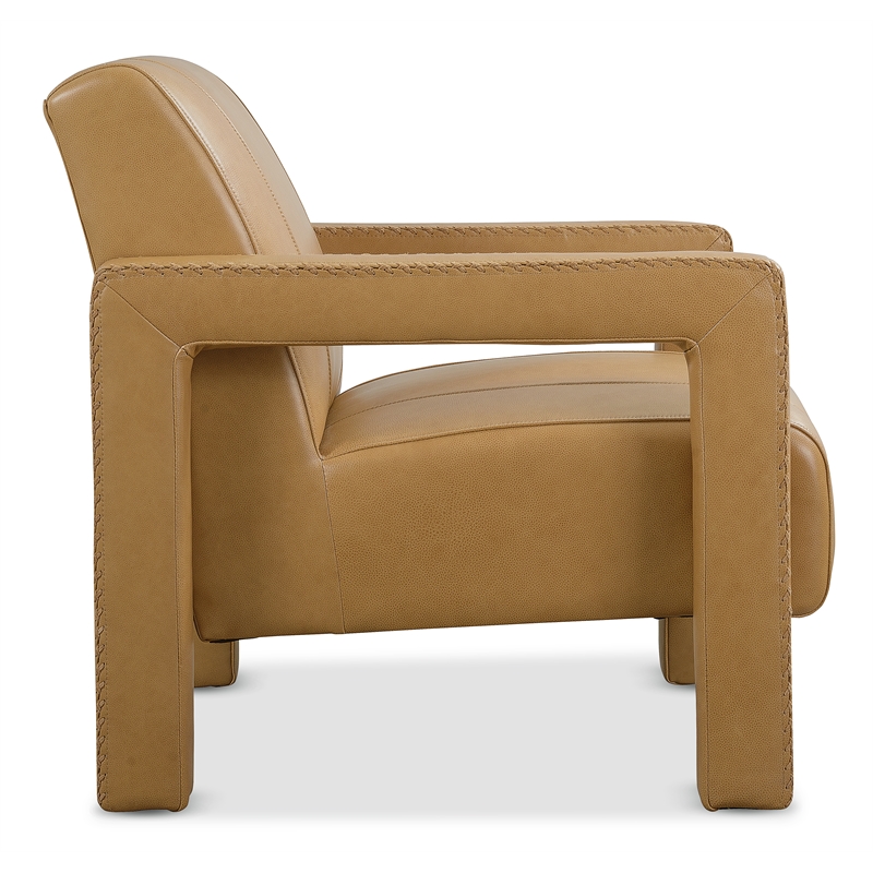Bowery Hill Modern Brown Leather Accent Chair with Open Arm Frame