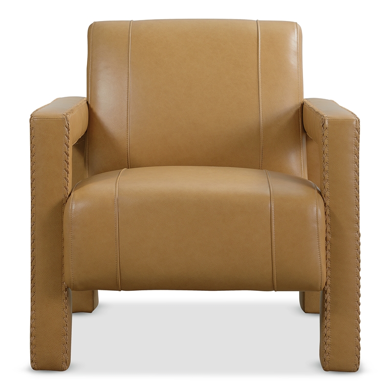 Bowery Hill Modern Brown Leather Accent Chair with Open Arm Frame