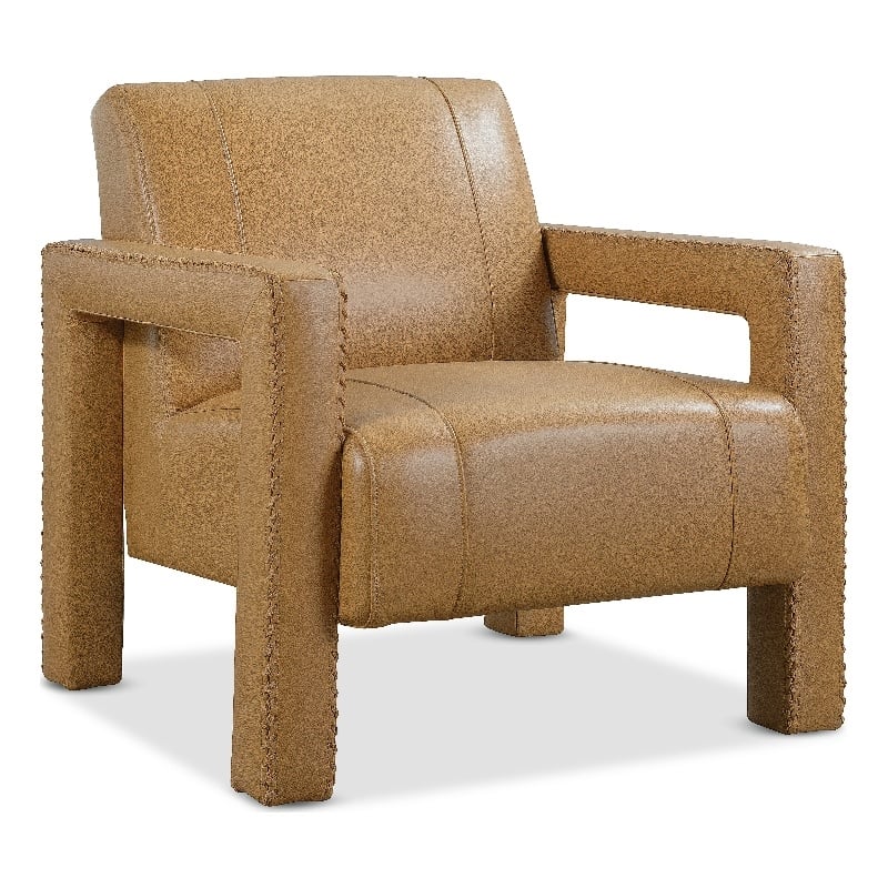 Bowery Hill Modern Brown Leather Accent Chair with Open Arm Frame