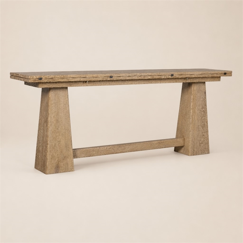 Bowery Hill Flip-Top Console Table in Light Wood with Oak Finish