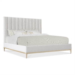 Bowery Hill Cascade King Upholstered Bed with White Fabric Headboard