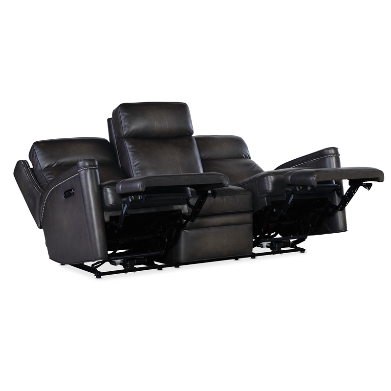 Bowery Hill Hamilton Power Recline Sofa in Gray Leather with USB Port
