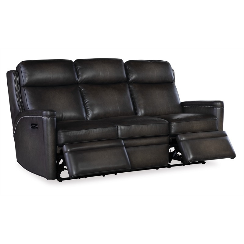 Bowery Hill Hamilton Power Recline Sofa in Gray Leather with USB Port