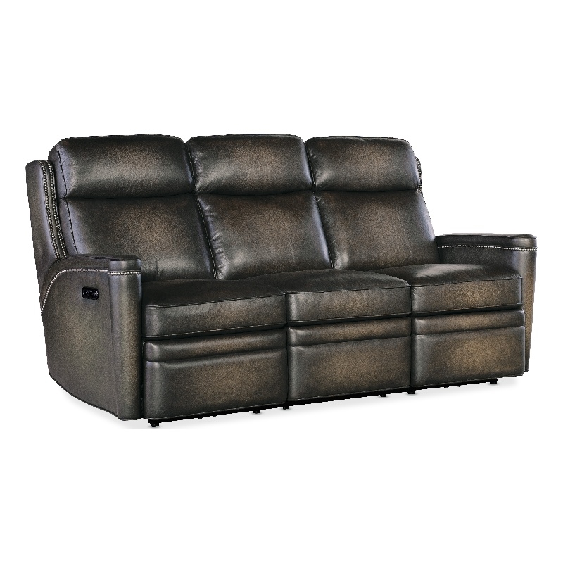 Bowery Hill Hamilton Power Recline Sofa in Gray Leather with USB Port