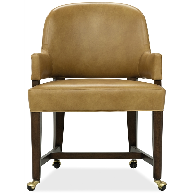 Bowery Hill Archives Barrel Back Game Chair in Brown Leather with Casters