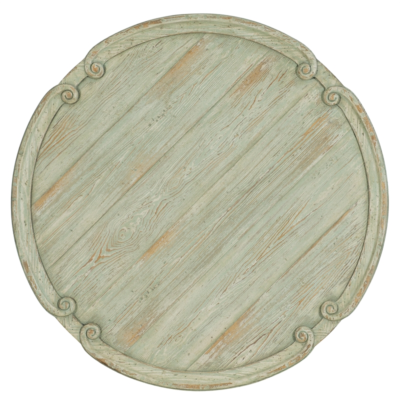 Bowery Hill Round Cocktail Table in Pistachio Pine Wood with Twist Leg Design