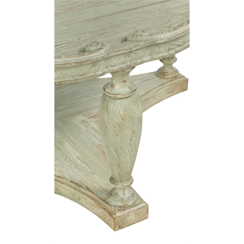 Bowery Hill Round Cocktail Table in Pistachio Pine Wood with Twist Leg Design