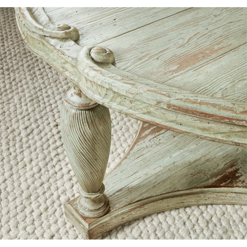 Bowery Hill Round Cocktail Table in Pistachio Pine Wood with Twist Leg Design