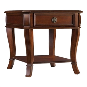 Bowery Hill Wooden End Table with Drawer and Shelf in Brown Cherry