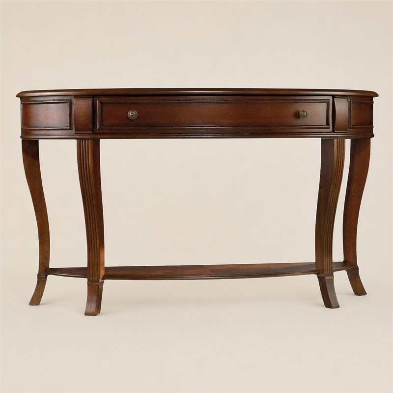 Bowery Hill Wooden Sofa Table with Drawer and Shelf in Cherry Finish