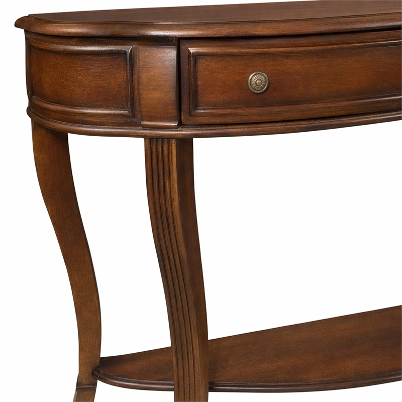 Bowery Hill Wooden Sofa Table with Drawer and Shelf in Cherry Finish