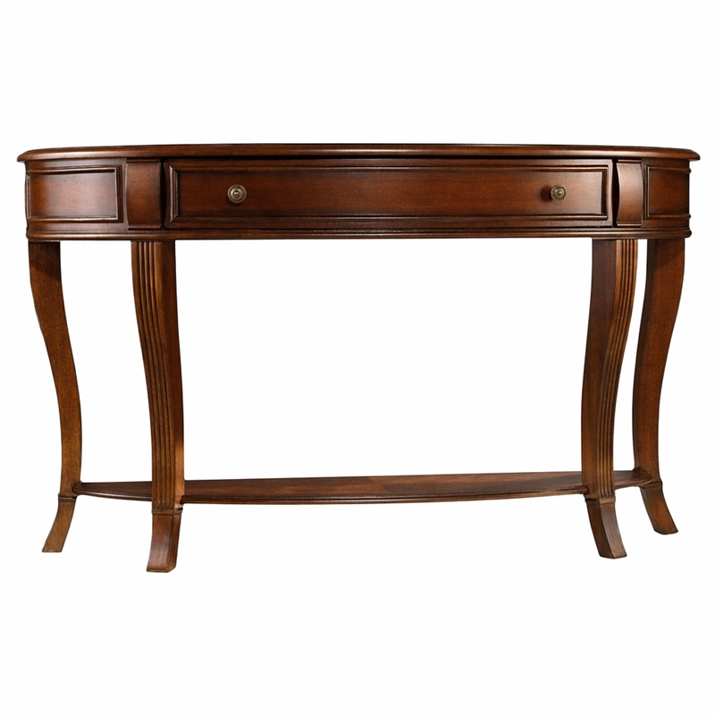 Bowery Hill Wooden Sofa Table with Drawer and Shelf in Cherry Finish